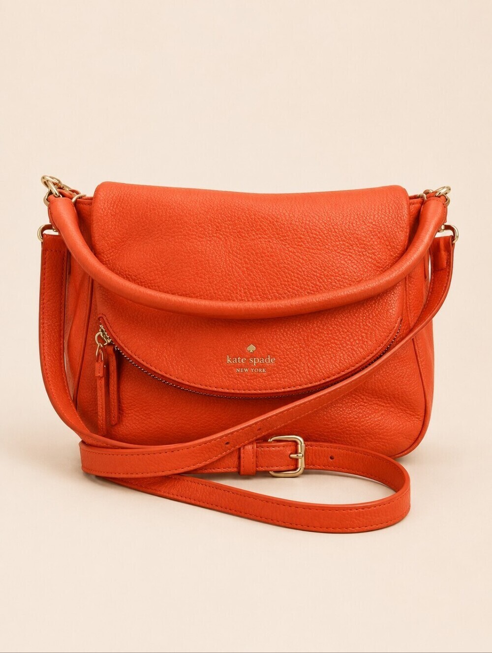 KATE SPADE Jackson Coral Pebble Leather Flap Shoulder Bag
